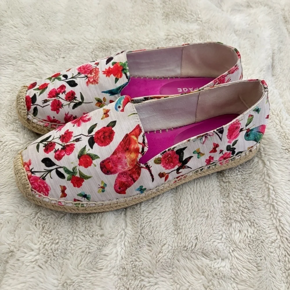 Rampage Women's Floral Bird Print Espadrilles Loafers Pink and Blue Size 9